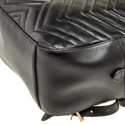Pre Owned Gucci Black Chevron Quilted Leather GG Marmont Backpack