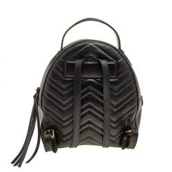 Pre Owned Gucci Black Chevron Quilted Leather GG Marmont Backpack