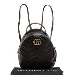 Pre Owned Gucci Black Chevron Quilted Leather GG Marmont Backpack