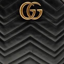 Pre Owned Gucci Black Chevron Quilted Leather GG Marmont Backpack