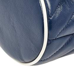 Pre Owned Gucci Blue/White Quilted Leather GG Marmont Bucket Bag