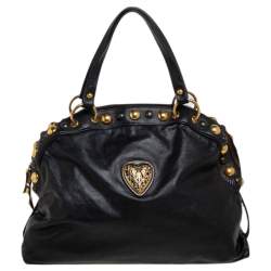 Pre Owned Gucci Black Leather Babouska Dome Satchel 