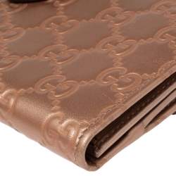 Gucci Metallic Rose Gold Guccissima Leather Flap Continental Wallet