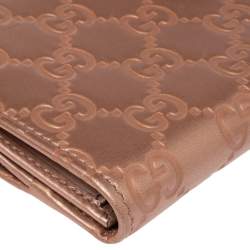 Gucci Metallic Rose Gold Guccissima Leather Flap Continental Wallet