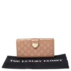 Gucci Metallic Rose Gold Guccissima Leather Flap Continental Wallet