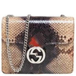 Pre Owned حقيبة كتف غوتشي  جلد ثعبان متعدد الألوان جي جي متداخلة صغيرة