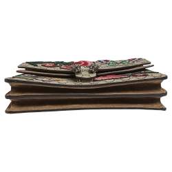 Pre Owned Gucci Beige/Ebony GG Supreme Canvas and Suede Medium Embroidered Butterfly/Flowers Dionysus Shoulder Bag