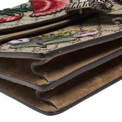 Pre Owned Gucci Beige/Ebony GG Supreme Canvas and Suede Medium Embroidered Butterfly/Flowers Dionysus Shoulder Bag