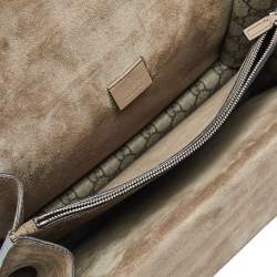 Pre Owned Gucci Beige/Ebony GG Supreme Canvas and Suede Medium Embroidered Butterfly/Flowers Dionysus Shoulder Bag