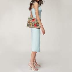 Pre Owned Gucci Beige/Ebony GG Supreme Canvas and Suede Medium Embroidered Butterfly/Flowers Dionysus Shoulder Bag
