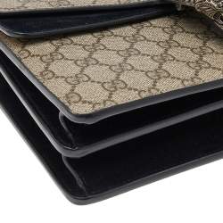 Pre Owned Gucci Black/Beige GG Supreme Canvas and Suede Small Dionysus Shoulder Bag