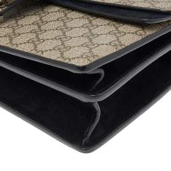 Pre Owned Gucci Black/Beige GG Supreme Canvas and Suede Small Dionysus Shoulder Bag