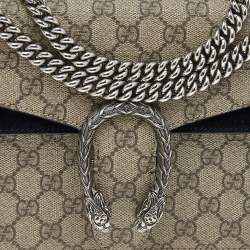 Pre Owned Gucci Black/Beige GG Supreme Canvas and Suede Small Dionysus Shoulder Bag