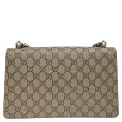 Pre Owned Gucci Black/Beige GG Supreme Canvas and Suede Small Dionysus Shoulder Bag