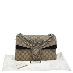 Pre Owned Gucci Black/Beige GG Supreme Canvas and Suede Small Dionysus Shoulder Bag