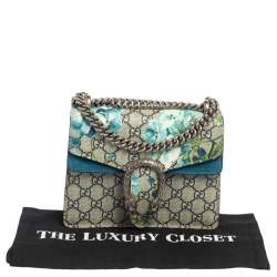مملوكة مسبقًا Gucci Blue/Beige GG Supreme Blooms Canvas and Suede Mini Dionysus Shoulder Bag