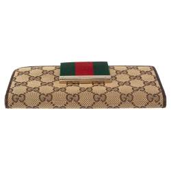 Gucci Beige/Ebony GG Canvas and Leather Web Flap Continental Wallet