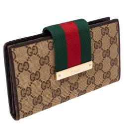Gucci Beige/Ebony GG Canvas and Leather Web Flap Continental Wallet
