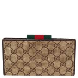 Gucci Beige/Ebony GG Canvas and Leather Web Flap Continental Wallet
