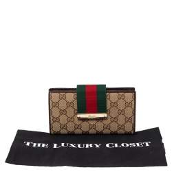 Gucci Beige/Ebony GG Canvas and Leather Web Flap Continental Wallet