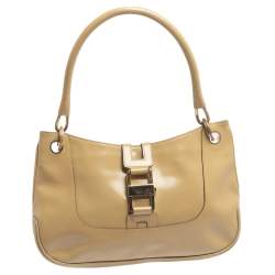 Pre Owned Gucci Cream Shine Leather Vintage Lock Shoulder Bag