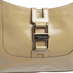 Pre Owned Gucci Cream Shine Leather Vintage Lock Shoulder Bag