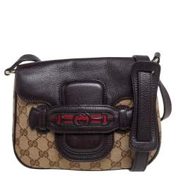 مملوكة مسبقًا Gucci Ebony/Beige GG Canvas and Leather Dressage Shoulder Bag