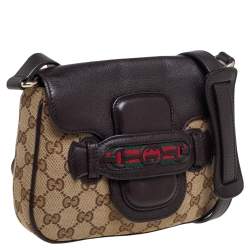 مملوكة مسبقًا Gucci Ebony/Beige GG Canvas and Leather Dressage Shoulder Bag