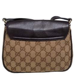 مملوكة مسبقًا Gucci Ebony/Beige GG Canvas and Leather Dressage Shoulder Bag