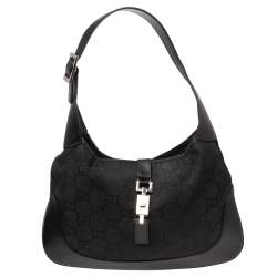 Pre Owned Gucci Black GG Canvas And Leather Jackie O Hobo