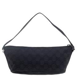 مملوكة مسبقًا Gucci Black GG Canvas And Leather Boat Pochette Bag