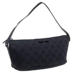 مملوكة مسبقًا Gucci Black GG Canvas And Leather Boat Pochette Bag