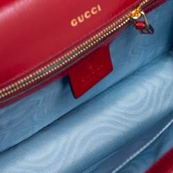 Pre Owned Gucci Red Leather Flap GG Ring Shoulder Bag