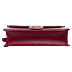 Pre Owned Gucci Red Leather Flap GG Ring Shoulder Bag