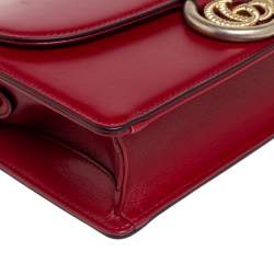 Pre Owned Gucci Red Leather Flap GG Ring Shoulder Bag
