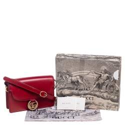 Pre Owned Gucci Red Leather Flap GG Ring Shoulder Bag
