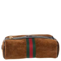 Pre Owned Gucci Brown Suede and Patent Leather GG Ophidia Belt Bag