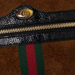 Pre Owned Gucci Brown Suede and Patent Leather GG Ophidia Belt Bag