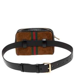 Pre Owned Gucci Brown Suede and Patent Leather GG Ophidia Belt Bag