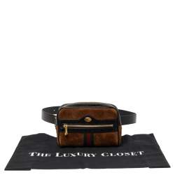 Pre Owned Gucci Brown Suede and Patent Leather GG Ophidia Belt Bag