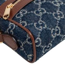 Pre Owned Gucci Blue/Tan GG Denim and Leather Mini Ophidia Crossbody Bag   