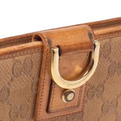 Gucci Metallic Beige GG Canvas and Leather D Ring Continental Wallet
