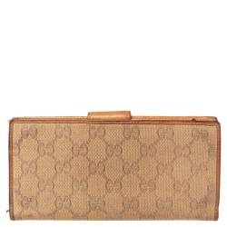 Gucci Metallic Beige GG Canvas and Leather D Ring Continental Wallet