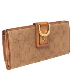 Gucci Metallic Beige GG Canvas and Leather D Ring Continental Wallet