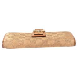 Gucci Metallic Beige GG Canvas and Leather D Ring Continental Wallet