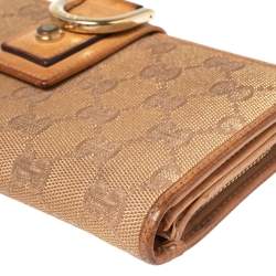 Gucci Metallic Beige GG Canvas and Leather D Ring Continental Wallet