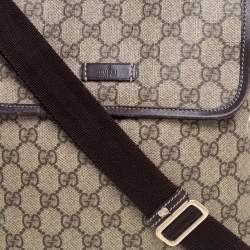 Pre Owned Gucci Brown/Beige GG Supreme Canvas and Leather Flap Messenger Bag