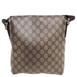 Pre Owned Gucci Brown/Beige GG Supreme Canvas and Leather Flap Messenger Bag