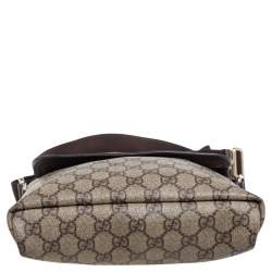 Pre Owned Gucci Brown/Beige GG Supreme Canvas and Leather Flap Messenger Bag