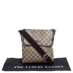 Pre Owned Gucci Brown/Beige GG Supreme Canvas and Leather Flap Messenger Bag